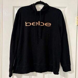 Women’s Bebe Sport Black Hoodie Sweatshirt with Rose Gold Glitter Size Large